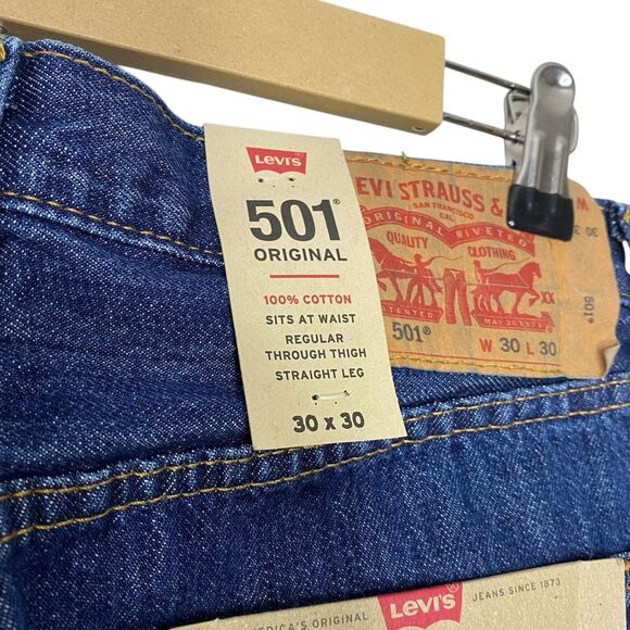 Levis 501 Jeans Mens 30x30 Blue Straight Leg Button Fly Cotton Medium Wash NWT - Picture 3 of 14